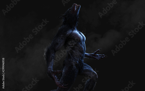 3d Illustration of a werewolf on dark background with clipping path. photo