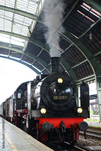 Dampf Eisenbahn Lokomotive Hagen Hauptbahnhof BR 38 Nostalgie Museum Abfahrt Strecke Vintage Deutschland Dampfokomotive Zug Ruhrtalbahn Steam Train Germany Station  photo