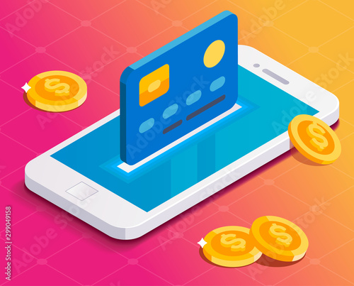 Transfer illustration. NFC payment vector illustration for websites and mobile isometric modern flat design.