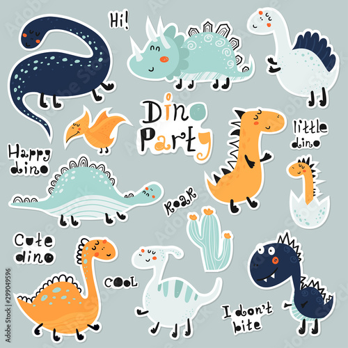 Cute cartoon set of dino stickers