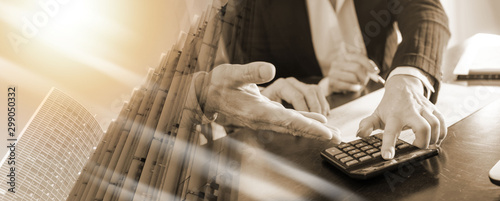 Business people at work; multiple exposure