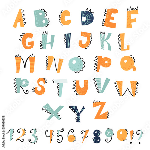 Vector funny Dino alphabet and numbers