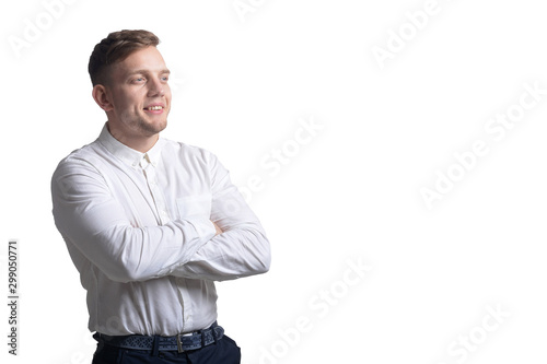 Portrait of handsome young man wearing white shirt