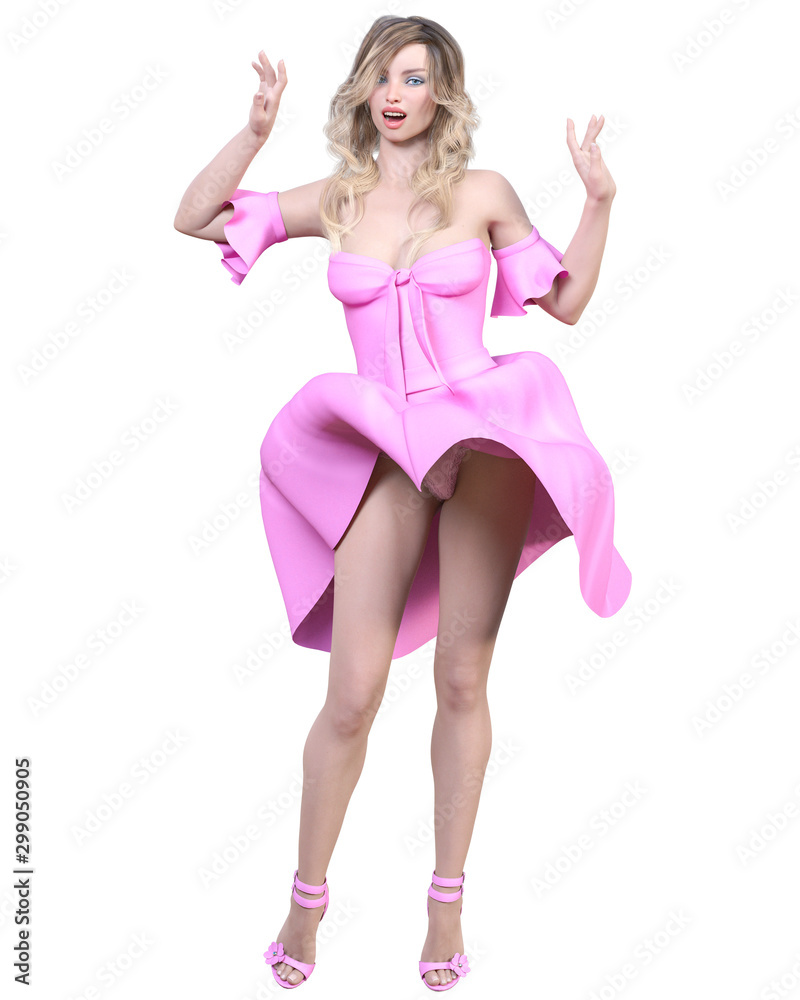 Beautiful blonde woman in light summer waving dress. Beautiful blonde woman in light summer waving dress.