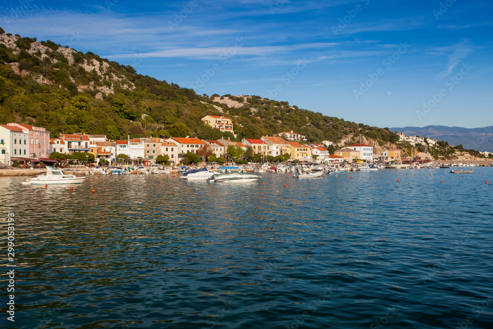 Bay and the port of Baska, Krk, Kvarner Bay, Adriatic Sea, Croatia