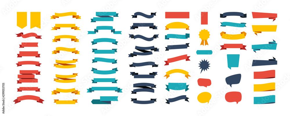 Colorful Vector Ribbon Banners. Set of Ribbons Banners with Label, Tag and Quality Badges. Banners set and colorful Ribbon, isolated on white background. Ribbon Banner in modern simple flat design
