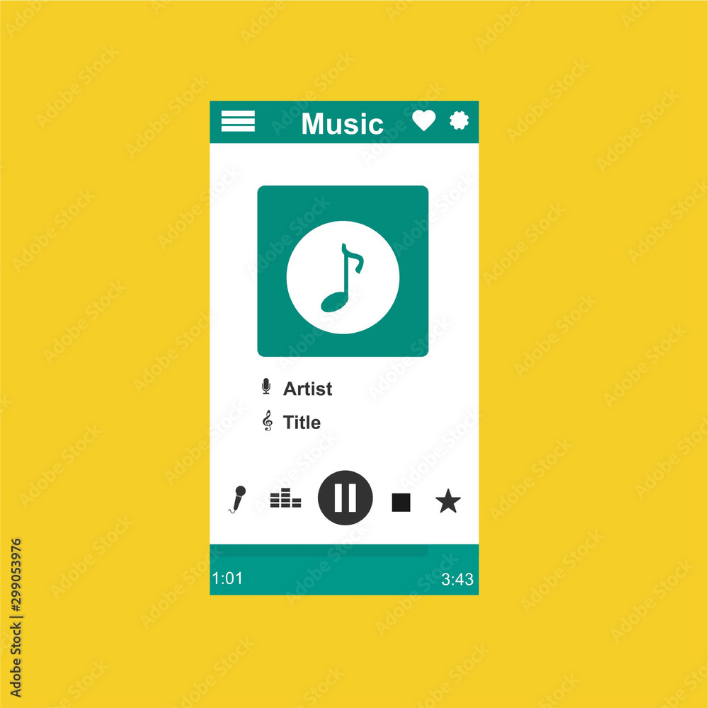 Naklejka premium Media player application, app template with flat design style for smart phones, PC or tablets. Clean and modern - Vector