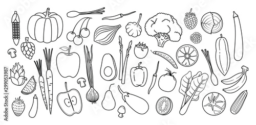 Hand drawn set of healthy food vector set.