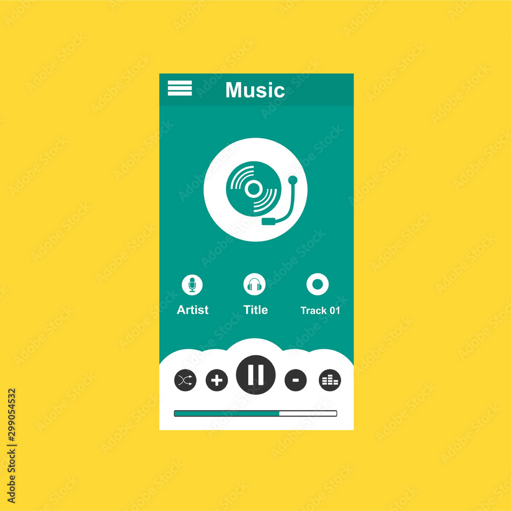 Naklejka premium Media player application, app template with flat design style for smart phones, PC or tablets. Clean and modern - Vector