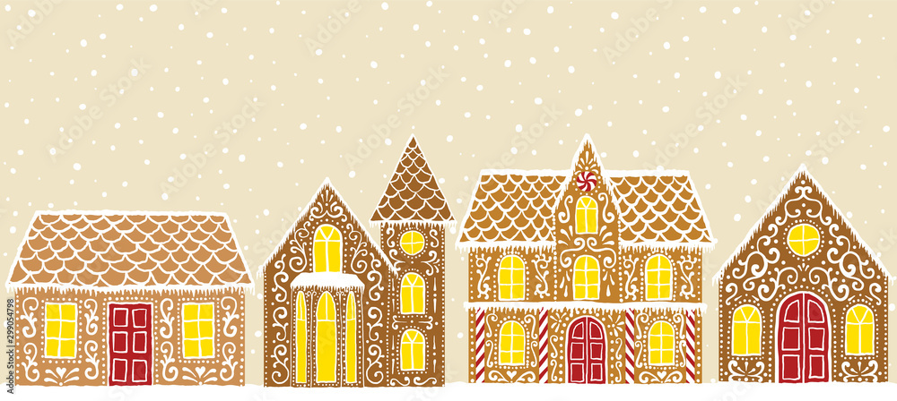 Christmas card with gingerbread house
