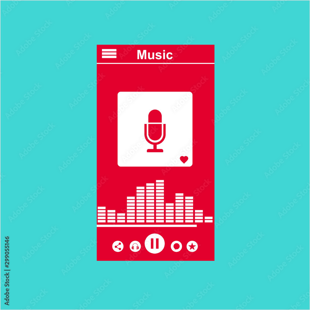 Media player application, app template with flat design style for smart phones, PC or tablets. Clean and modern - Vector