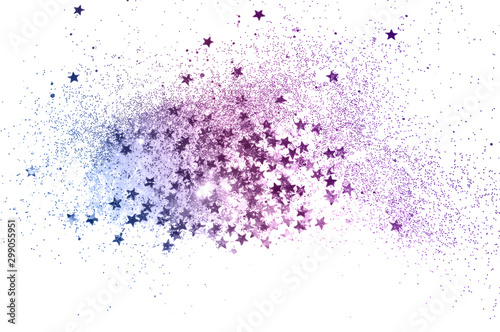 Blue and pink glitter and glittering stars sparkle on white background 