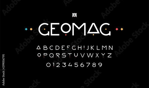 Creative sans serif font. Stylized geometric lettering. Vector Illustration. EPS 10