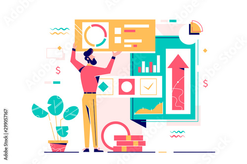 Bearded young businessman manage finance diagram