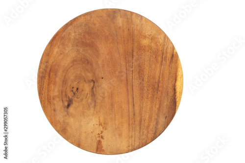 Top view Wooden cutting board isolated on a white background with clipping path