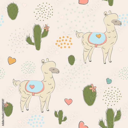Seamless Alpaca Pattern with cacti