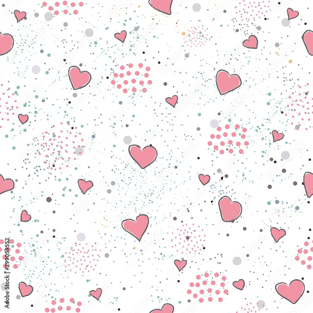 Hand Drawn Seamless Pattern with Hearts