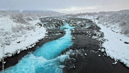 Bruarfoss waterfall in winter, Reykjavik, Iceland photo