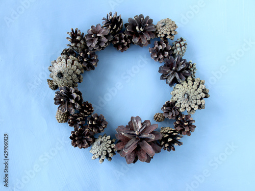 Wreath of cones background empty space for text