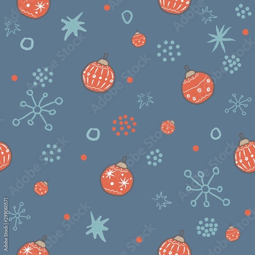 Winter Seamless Pattern with festive red ornaments