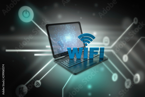 Wallpaper Mural 3d illustration WiFi symbol with laptop Torontodigital.ca