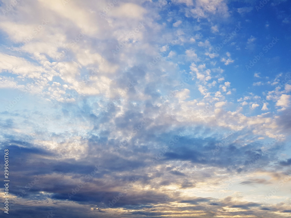 Background. Beautiful Blue Sky With Clouds. Autumn Sunset