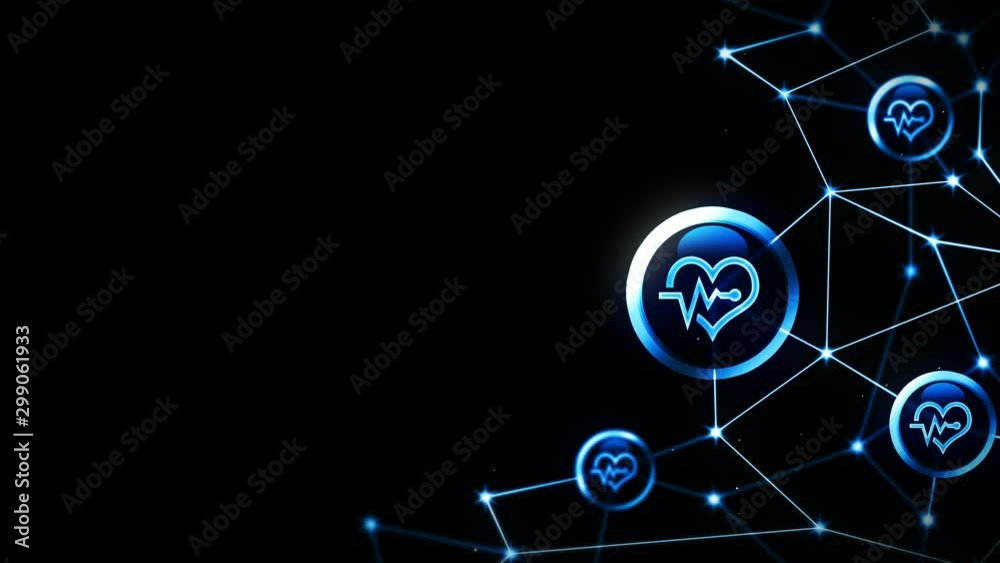 Heart with a heart beat icons floating. Electro Cardiogram. ECG. Communication connection. Heart with pulse. Heart rate. Polygonal space with connecting dots and lines. Wireframe polygon and icon.