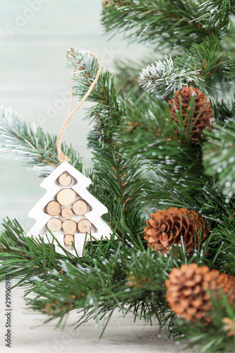 Christmas card with decorated fir tree