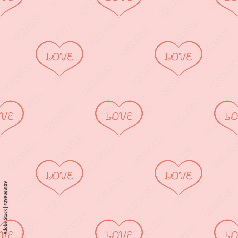The seamless pattern with red hearts is on the pink background. The seamless pattern with red hearts is on the pink background.