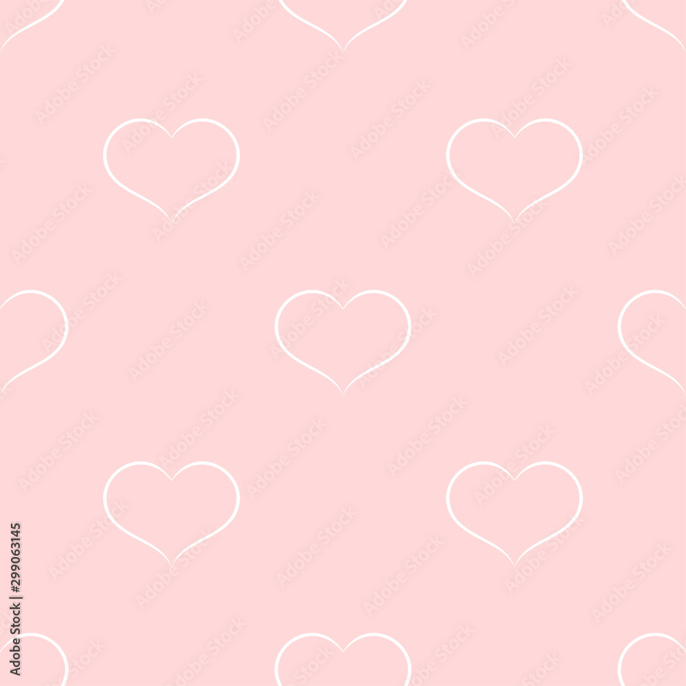 The seamless pattern with white hearts is isolated on the pink background.