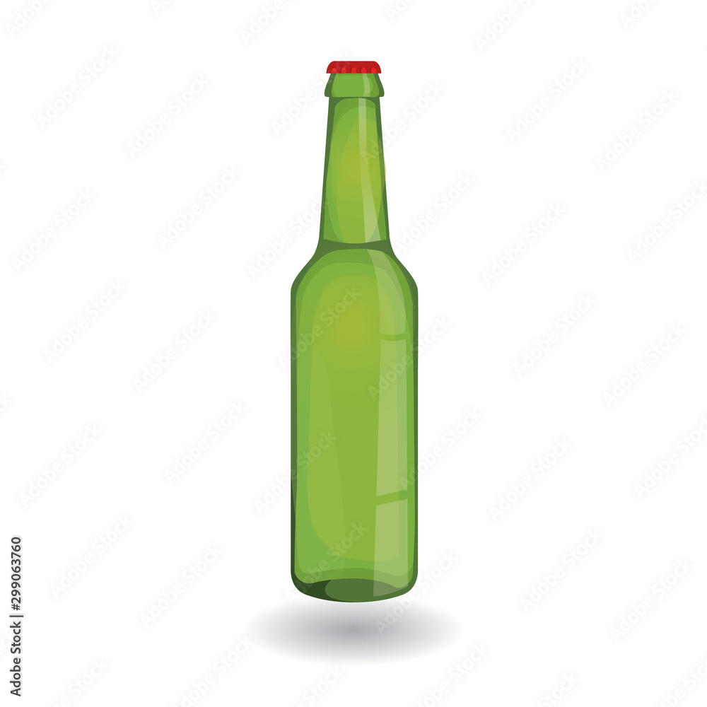 Modern vector illustration of green glass beer bottle