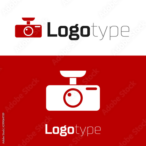 Red Car DVR icon isolated on white background. Car digital video recorder icon. Logo design template element. Vector Illustration