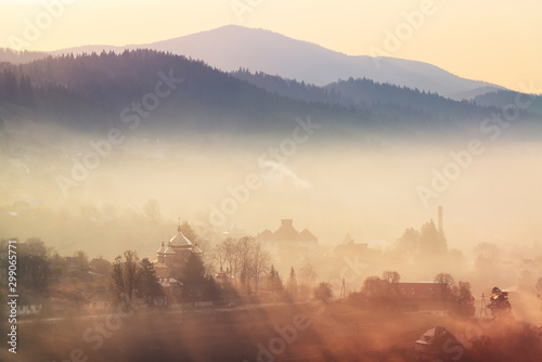 Misty morning in a mountain village
