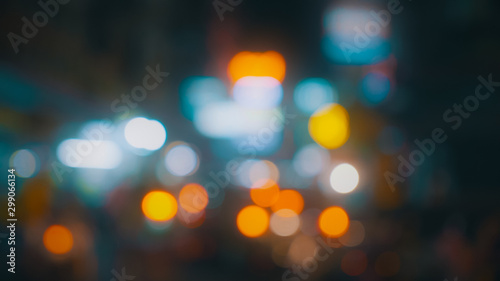 blur street bokeh with colorful lights in night time for background usage.