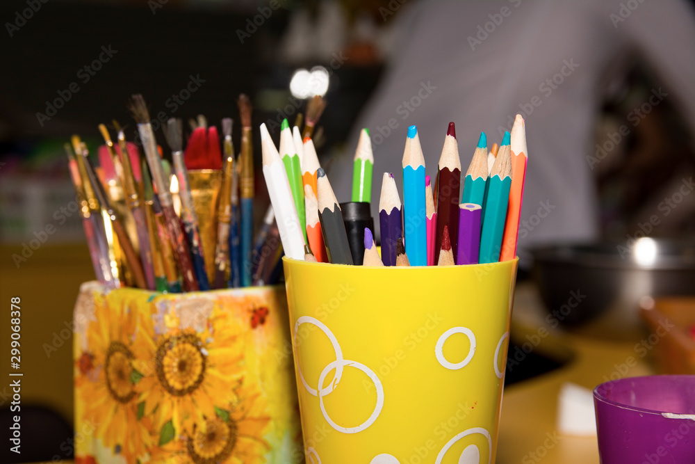 Brushes and pencils for drawing close up Brushes and pencils for drawing close up
