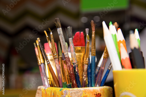 Brushes and pencils for drawing close up