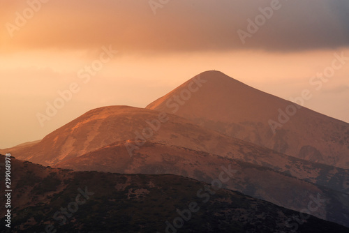 Hoverla mountain at sunset