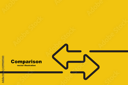 Two arrows are directed in different directions. Template comparison black line design. Confrontation logo. Glyph icon isolated on yellow background. Vector illustration flat style. photo