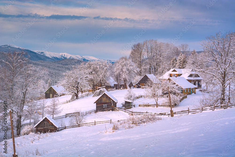 Carpathian village in a mountains of Ukraine