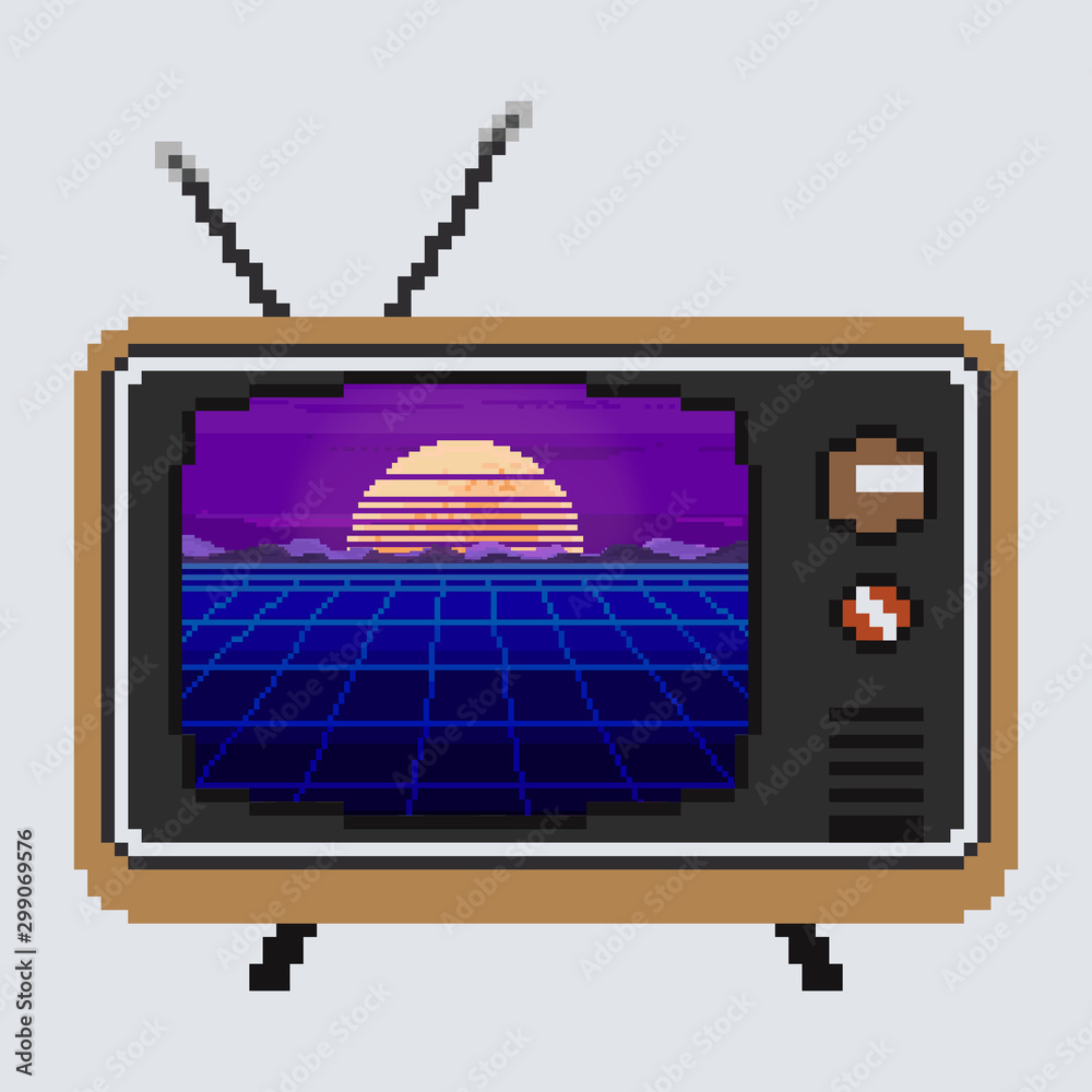 Vettoriale Stock Pixel tv. Illustration of retro tv. Pixel art style. 8  bit. | Adobe Stock