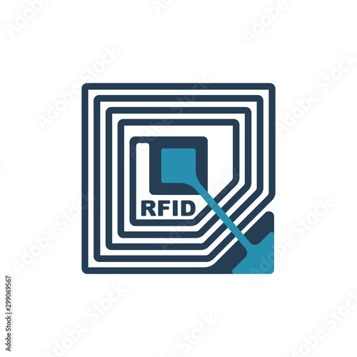 RFID tag icon. Modern technology product protection. Vector illustration flat design. Isolated on white background. Digital technology.