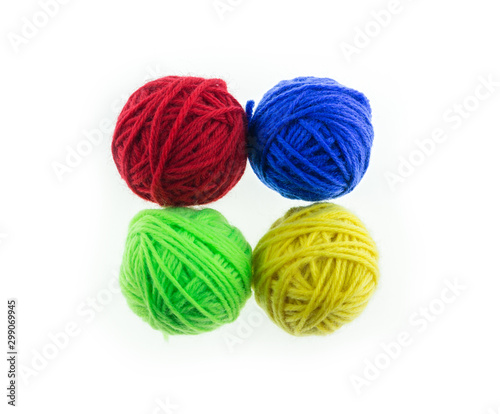 yarn many color top view on white background.