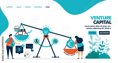 Venture capital to start businesses and companies. Looking for funding and investors to start a startup. Flat vector illustration for landing page, web, website, banner, mobile apps, flyer, poster