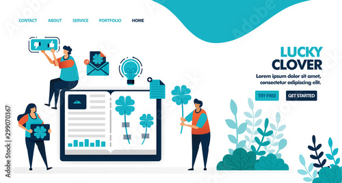 Luck amulet in notebook. Fortune emblem. Clover leaf for lucky, protection and safety. Four leaf clover symbol. Flat vector illustration for landing page, website, banner, mobile apps, flyer, poster
