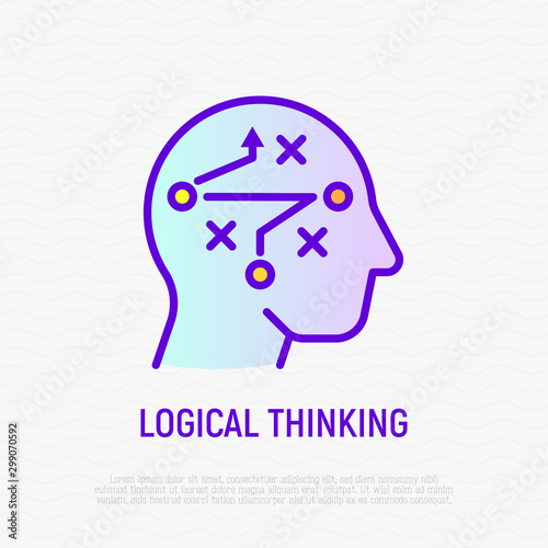 Logical thinking thin line icon. Strategic plan in human head. Modern vector illustration.