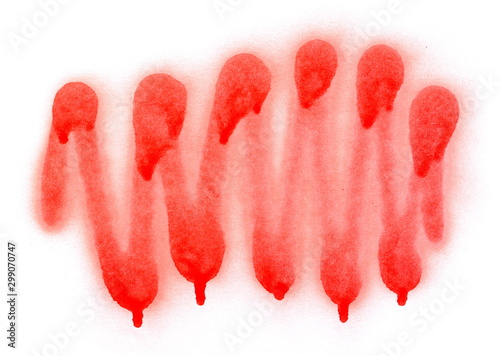 Red spray painted, stained graffiti lines zigzag isolated on white background, clipping path