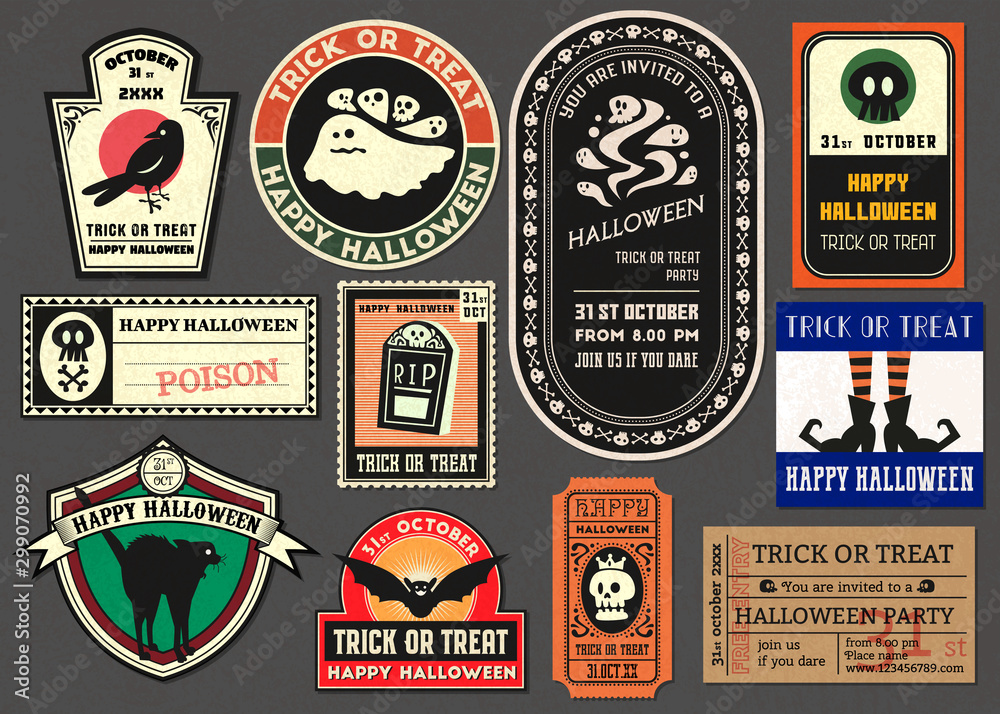 Happy halloween vector Badge retro style collection - obrazy, fototapety, plakaty 