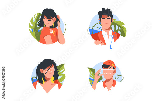 Set vacation icons with avatars men and woman
