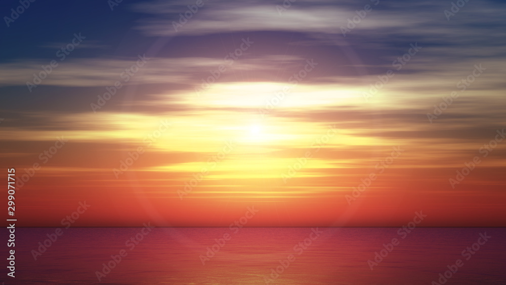 Beautify sunset over sea, sun ray