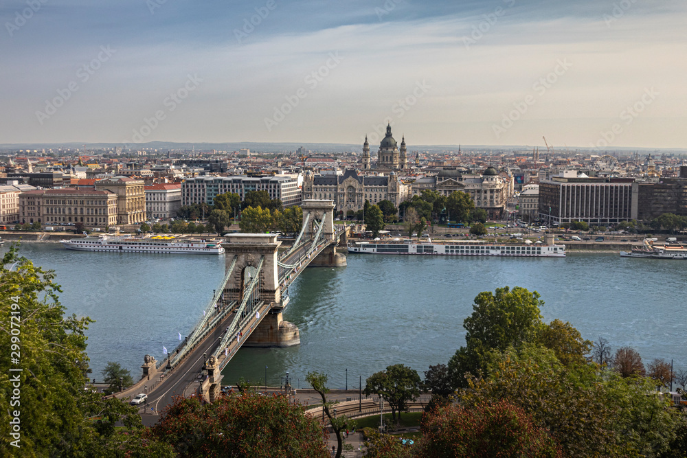 view on the city of Budapest with the chain bridge
